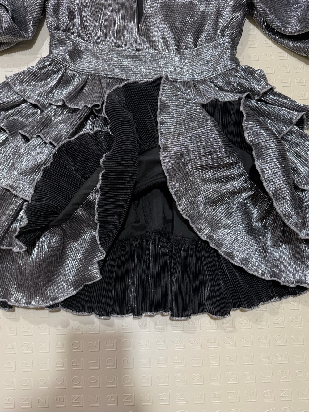 Metallic Silver Ruffle Party Dress - Picture 3 of 8
